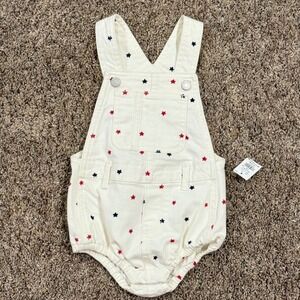 Old Navy Baby White Star Denim Romper Overalls 12-18 Months